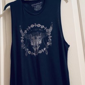 Dark Gray Muscle Tee with Cow Scull Design